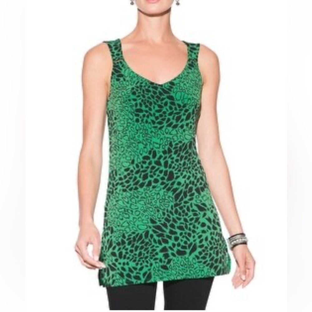 White House Black Market NWT Green Black Strap-Detail Sleeveless Tunic Top
